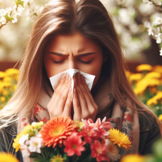 Allergie primaverili come prevenirle e curarle - donna starnutisce fiori primaverili