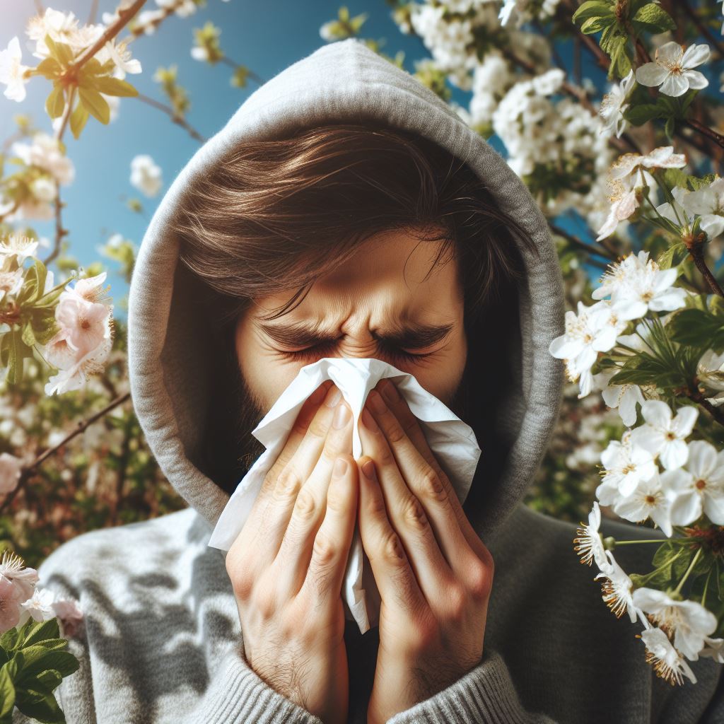 Allergie primaverili come prevenirle e curarle - uomo starnutisce fiori primaverili